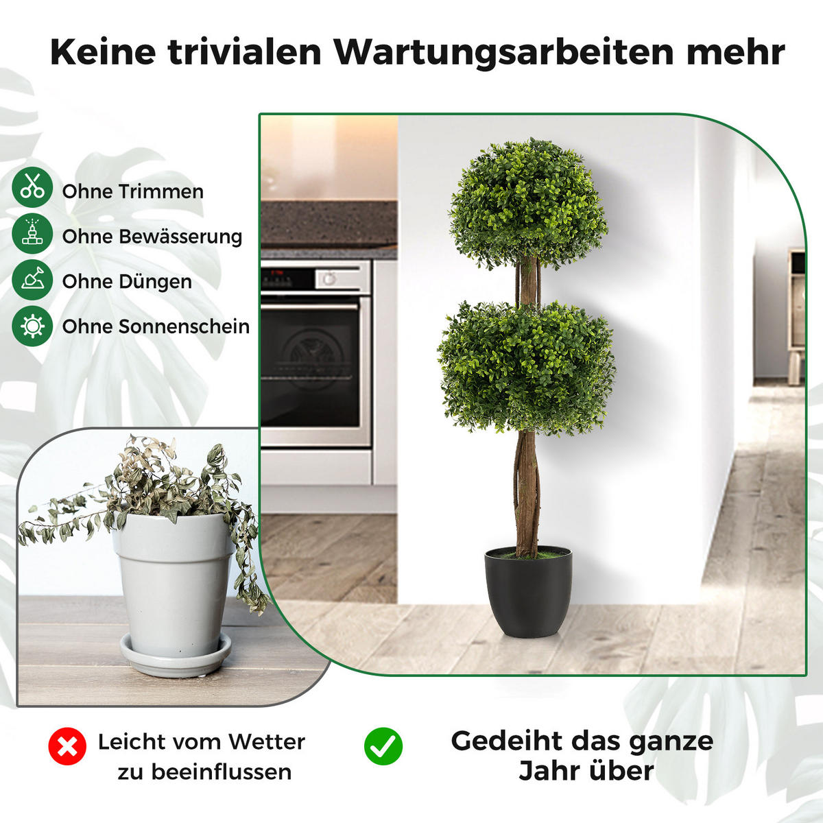 KUNSTPFLANZE Grün - Grün, Kunststoff (100cm) - COSTWAY