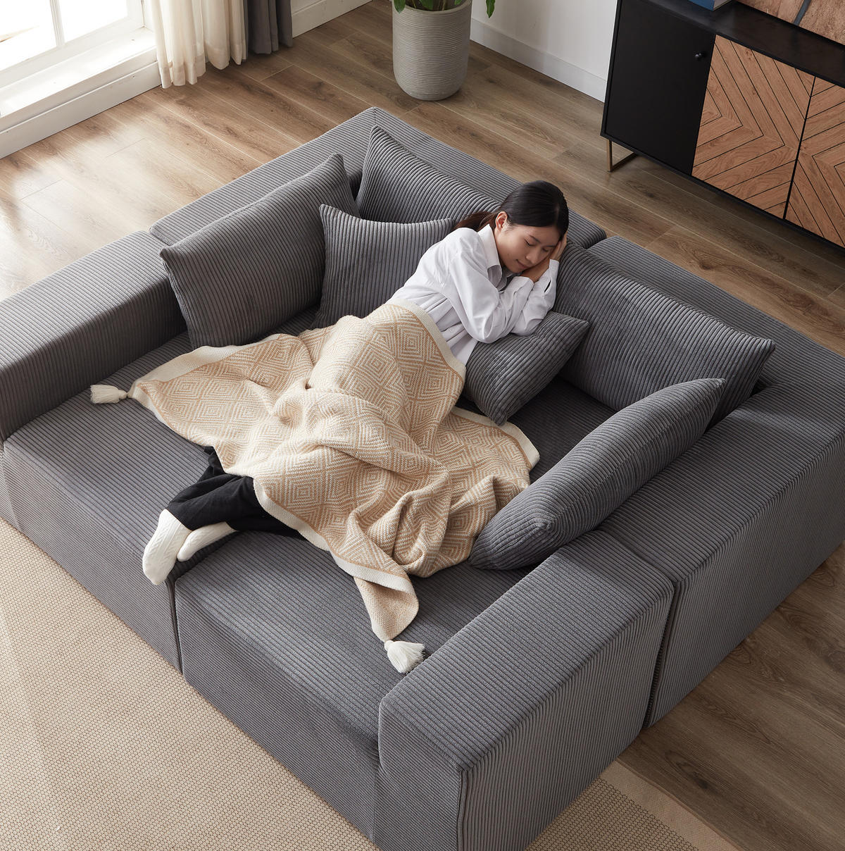 SOFA L-Form modular Cord Grey - Grau, Kunststoff (167/264cm) - Meubliv