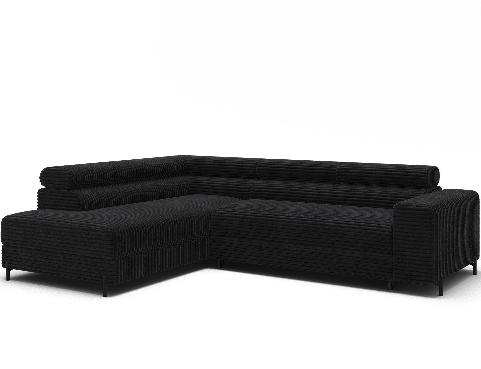 ECKSOFA COLESIO L-Form, Schlaffunktion, Bettkasten, verstellbare Kopfstützen, Wellenfederung, Metallfüße, breiter Cordstoff - Schwarz, Kunststoff/Metall (269/204cm) - Wohnideebilder