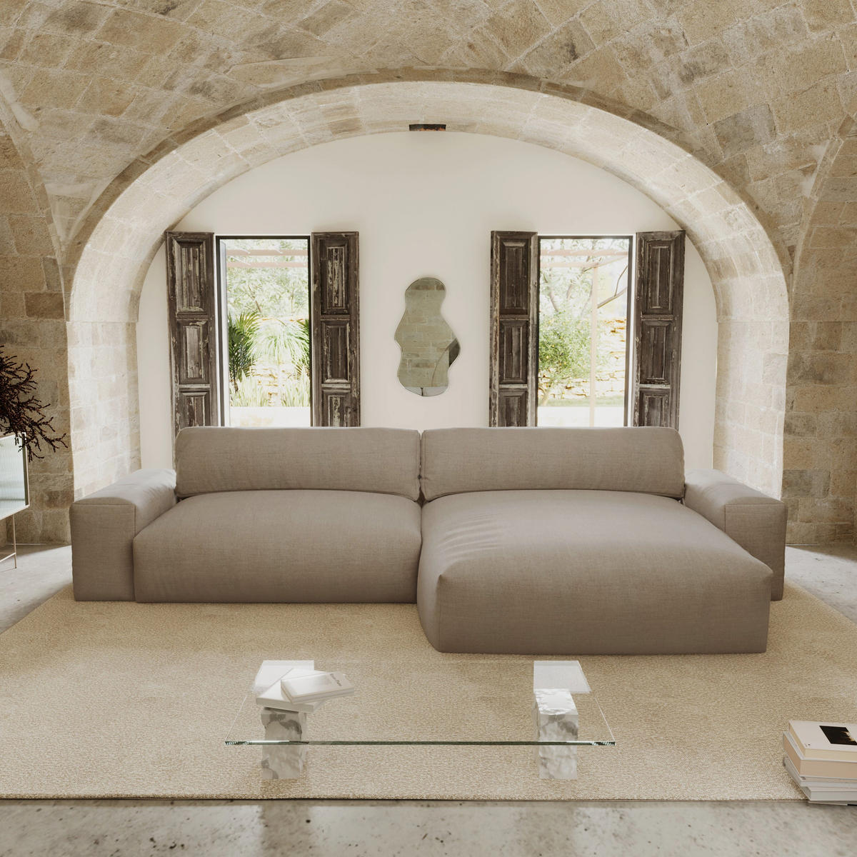 ECKSOFA RECHTS Rastergewebe mit weichem Griff Taupe 310cm - Taupe, Textil (310/174cm) - Sia Home