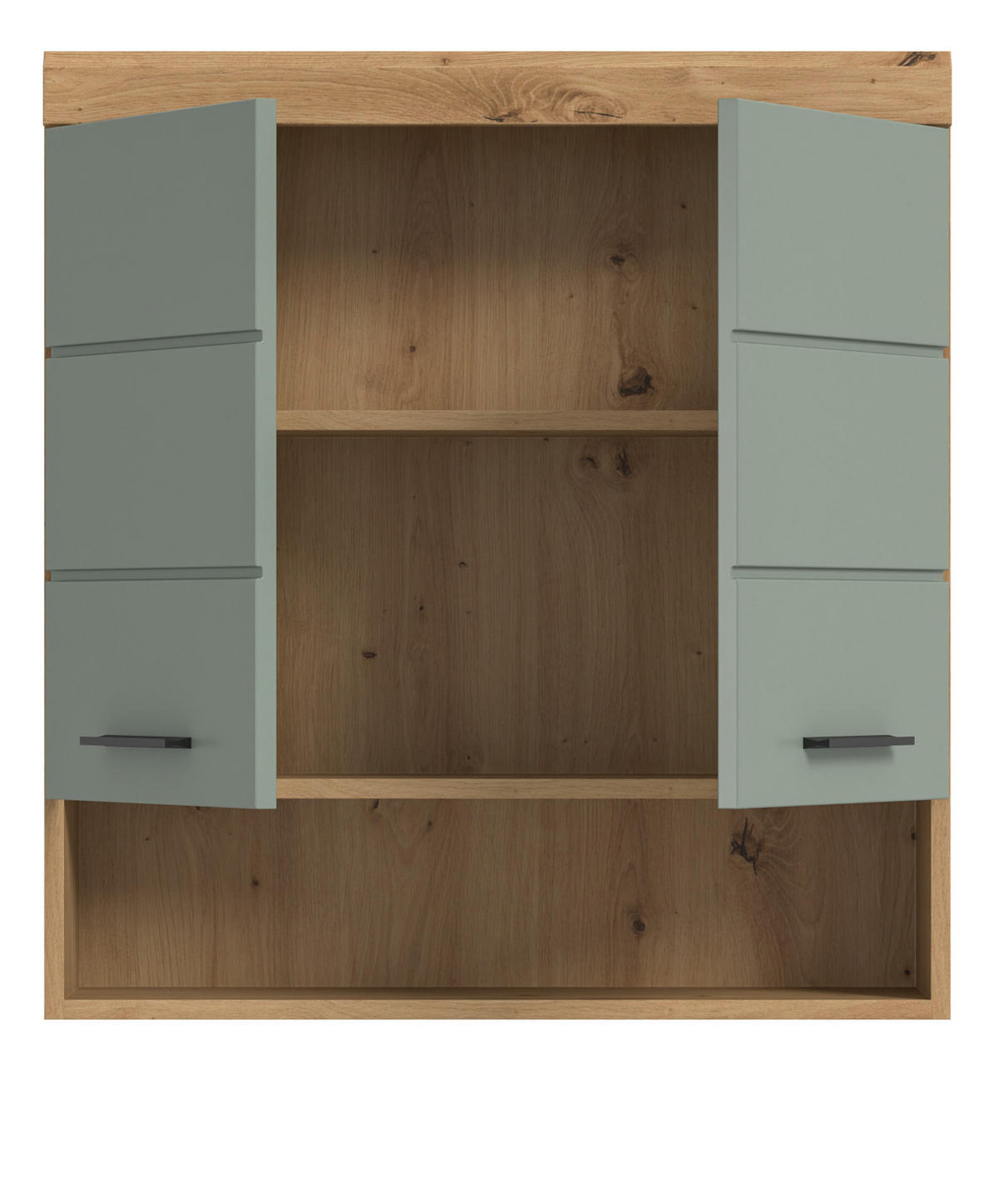 HÄNGESCHRANK Salbei grün, Eiche Artisan 74 x 79 cm, Badschrank hängend - Salbeigrün/Schwarz, Holzwerkstoff/Kunststoff (74/79/24cm) - Inn.Furn