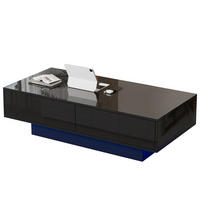 COUCHTISCH 115x55cm Schwarz Hochglanz LED 2 Schubladen 30kg Belastbar - Schwarz, Holz (127.99/66.68/11.79cm) - FLIEKS