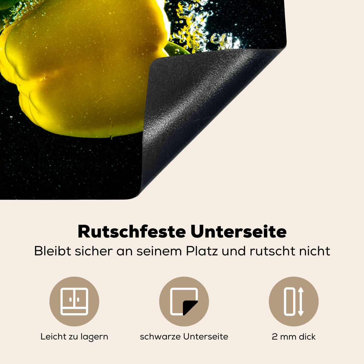 HERDABDECKPLATTE Paprika - Gemüse - Wasser - Schwarz - Rot - Grün - Gelb Induktionsmatte 77x59 cm - Multicolor, Kunststoff (77/59/0.2cm) - MuchoWow