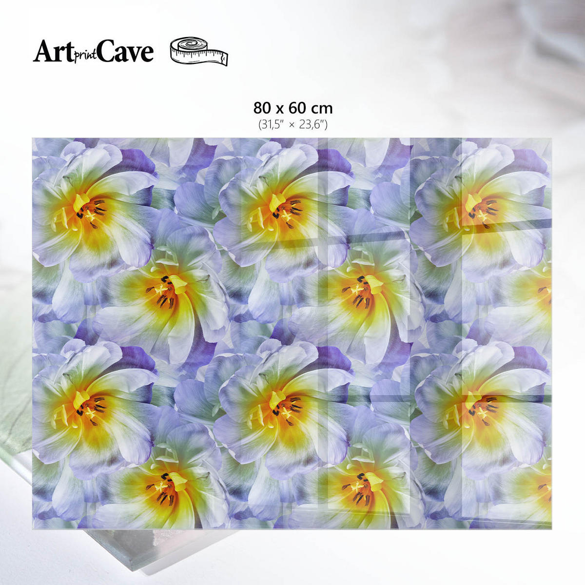 GLASPLATTE 80x60 cm – Blumenmuster - Beige, Glas (0.4/80/60cm) - ArtPrintCave