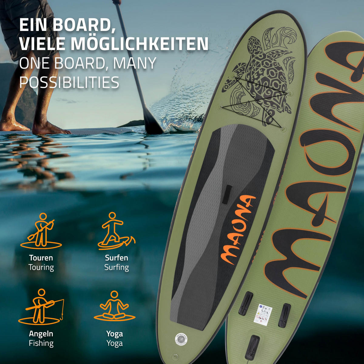 STAND UP PADDLE BOARD Maona Olive - Olivgrün, Kunststoff (308/78/10cm) - ECD-Germany