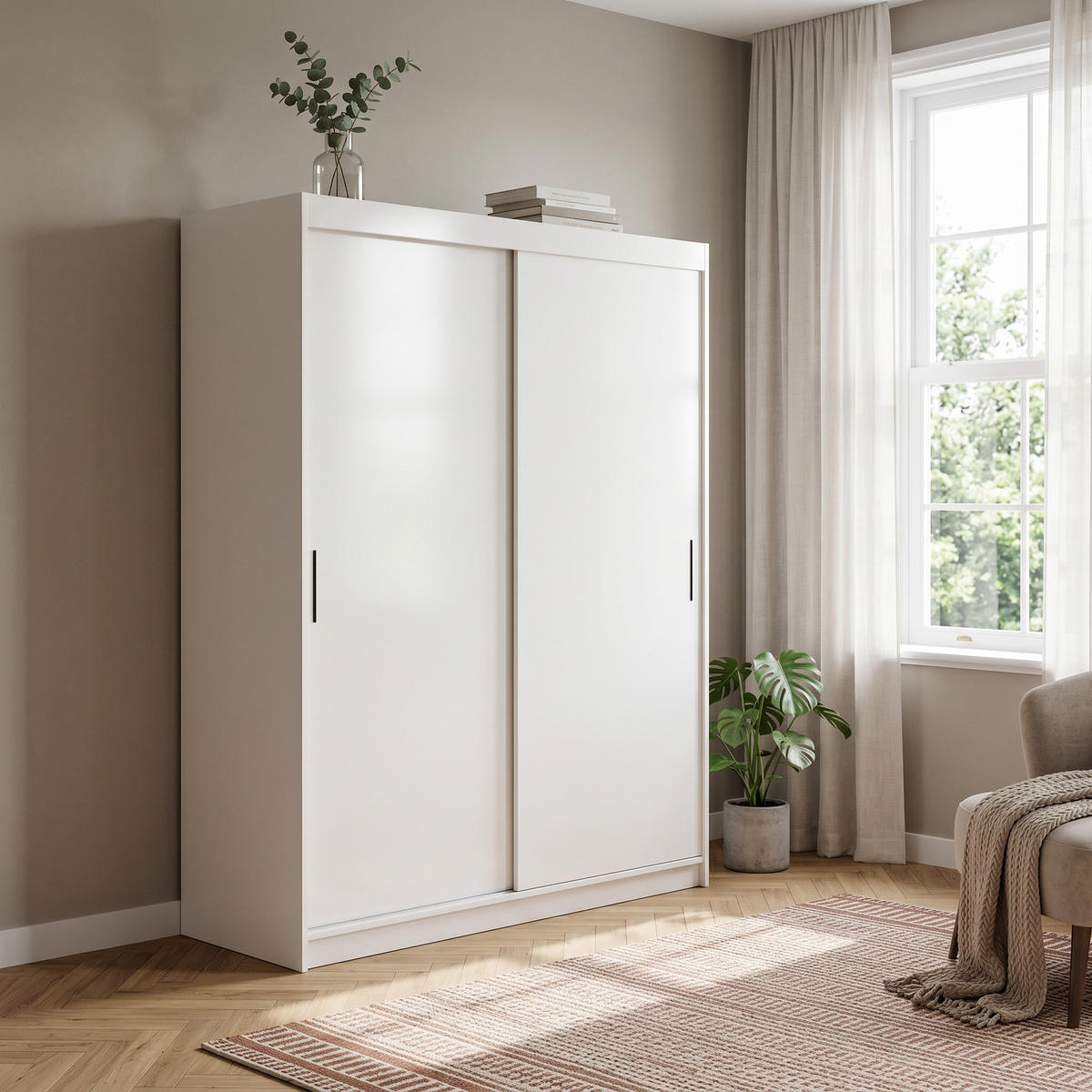 SCHWEBETÜRENSCHRANK TELA 180/205/60cm 2-türig Weiß - Weiß, Holzwerkstoff (180/205/60cm) - MASSENO