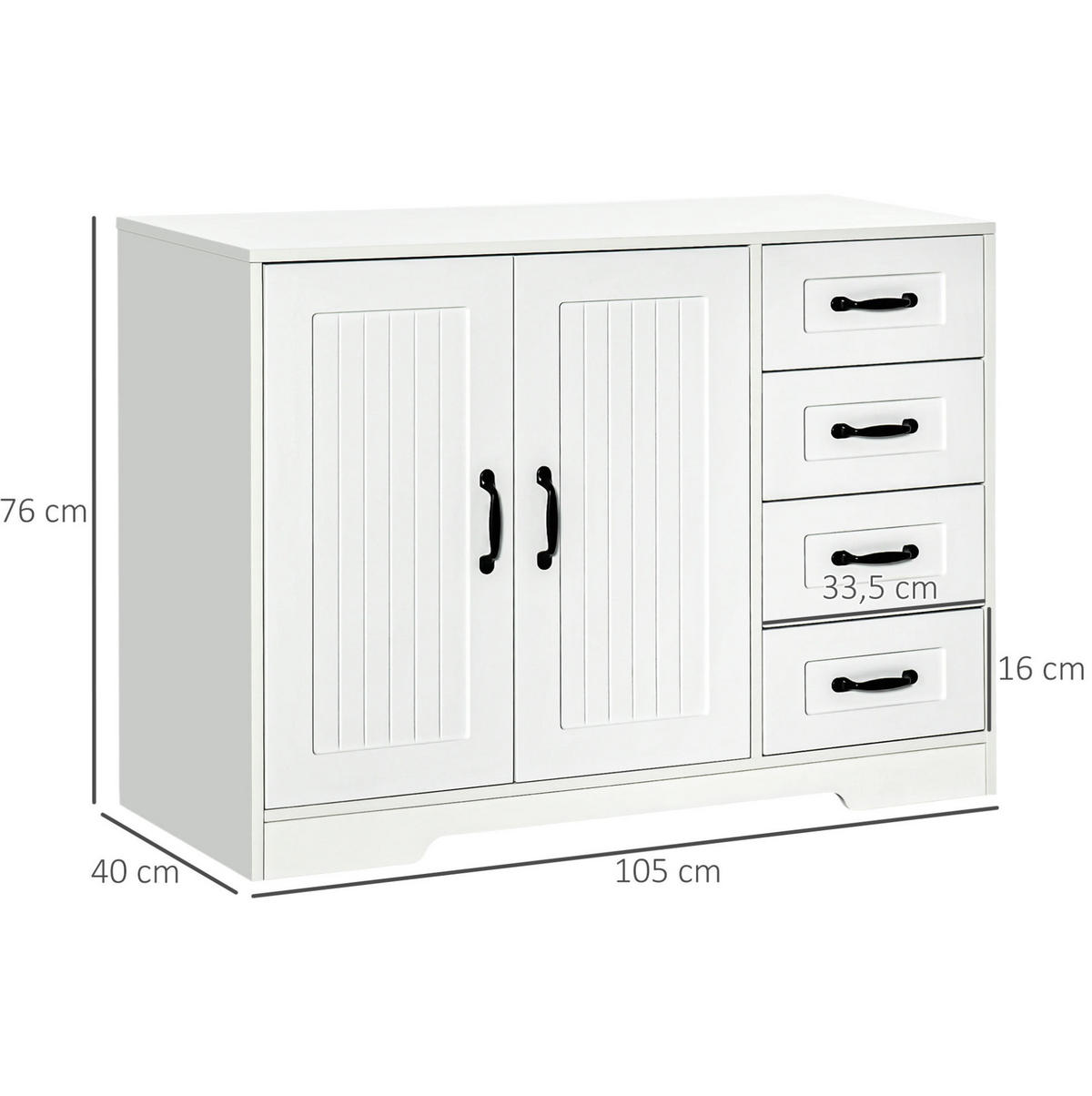 SIDEBOARD aus MDF 105x40x76 cm Weiß mit 4 Schubladen und verstellbarem Einlegeboden - Weiß, Holzwerkstoff (105/76/40cm) - IVMEU