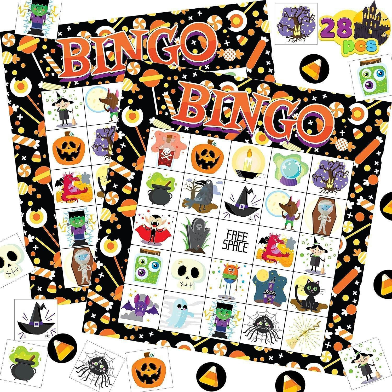 BINGO-SPIELSET Halloween 28 Spieler - Multicolor, Karton (16.6/17.6cm)