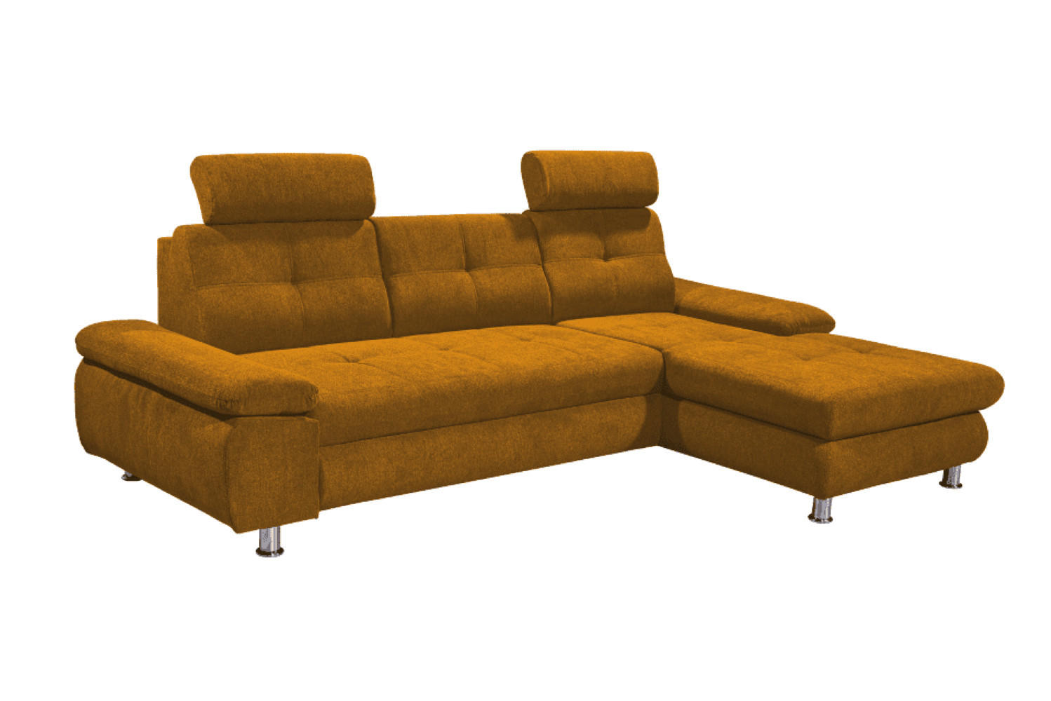 ECKSOFA mit Schlaffunktion und Bettkasten, Brego-Stoff - Chromfarben/Gelb, Textil/Metall (177/274cm) - ed exciting design