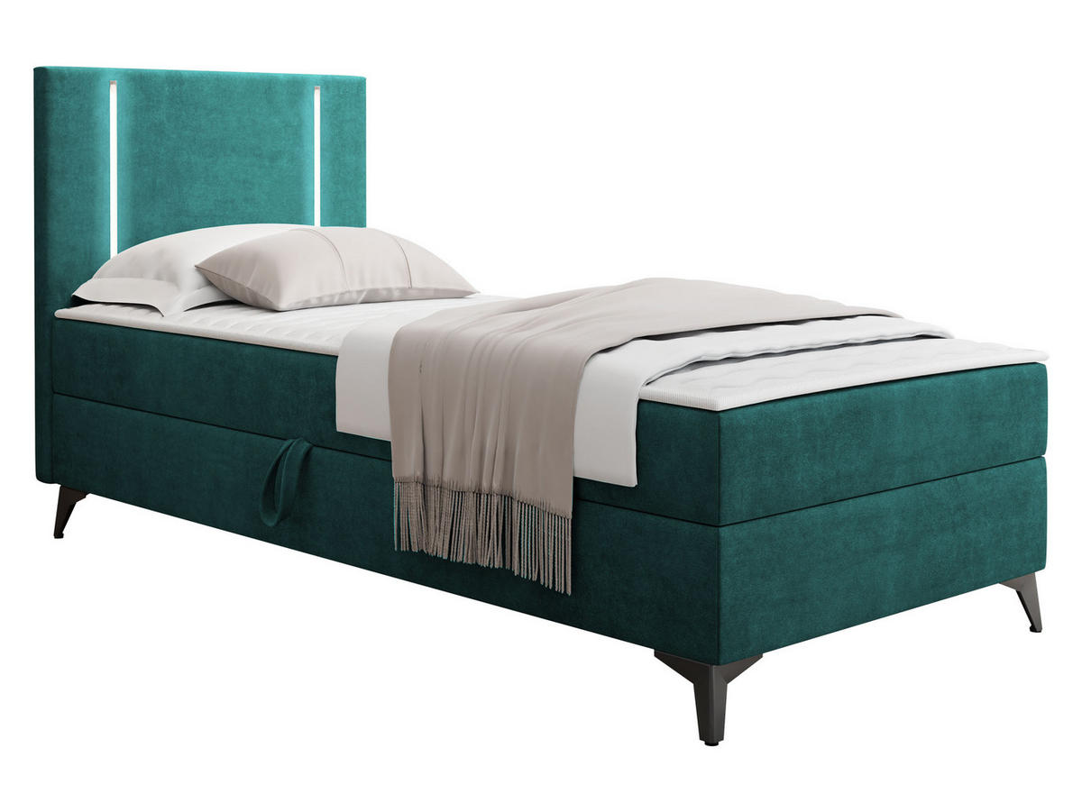 BOXBETT Ono 1, Setite: Links - Türkis/Schwarz, Holz/Textil (90/200cm) - MIRJAN24