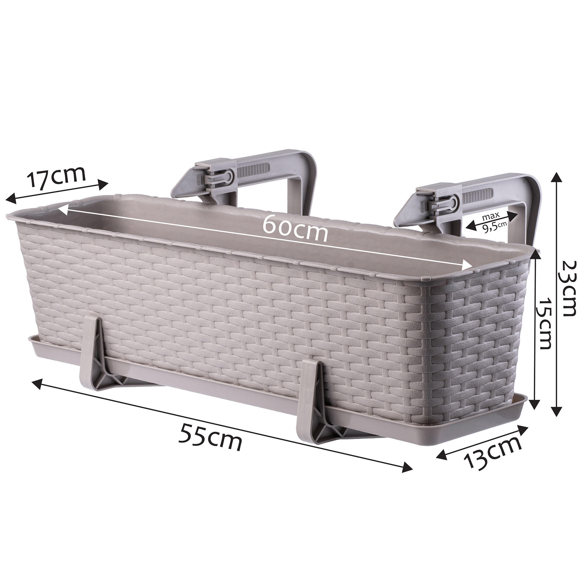 Blumentopf mit Untersetzer und 2 Griffe 60 cm, Beige - Beige, Kunststoff (17/60cm) - KADAX