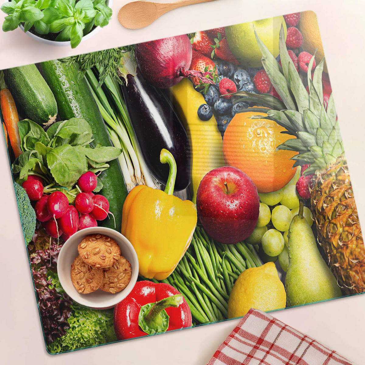 GLASPLATTE 60x52 cm Gemüse und Obst - Multicolor, Glas (60/0.4/52cm) - TULUP