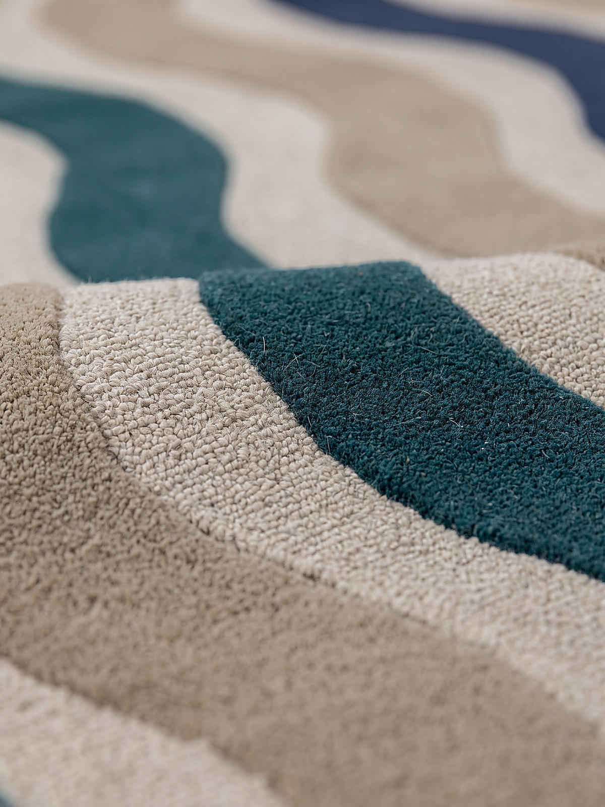 TEPPICH aus Wolle, handgetuftet, MONNOW, in Natur-Blau, Wellenstreifen, 200 x 290 cm - Beige, Textil (200/290cm) - KADIMA DESIGN