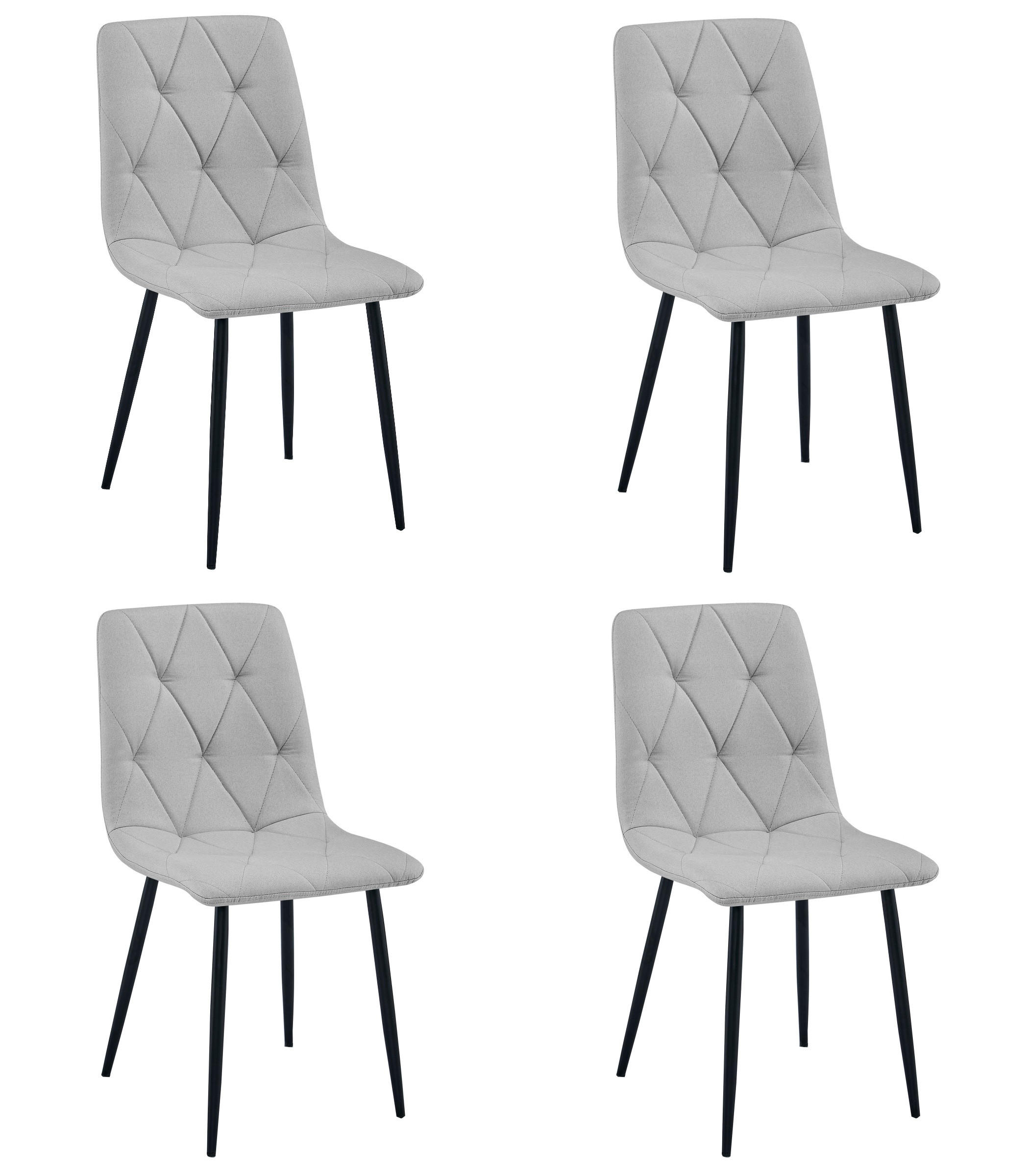 ESSZIMMERSTUHL 4-er Set TYRA hellgrauer Sitz, schwarze Beine - Hellgrau/Schwarz, Textil (44.5/87/54.5cm) - Valora