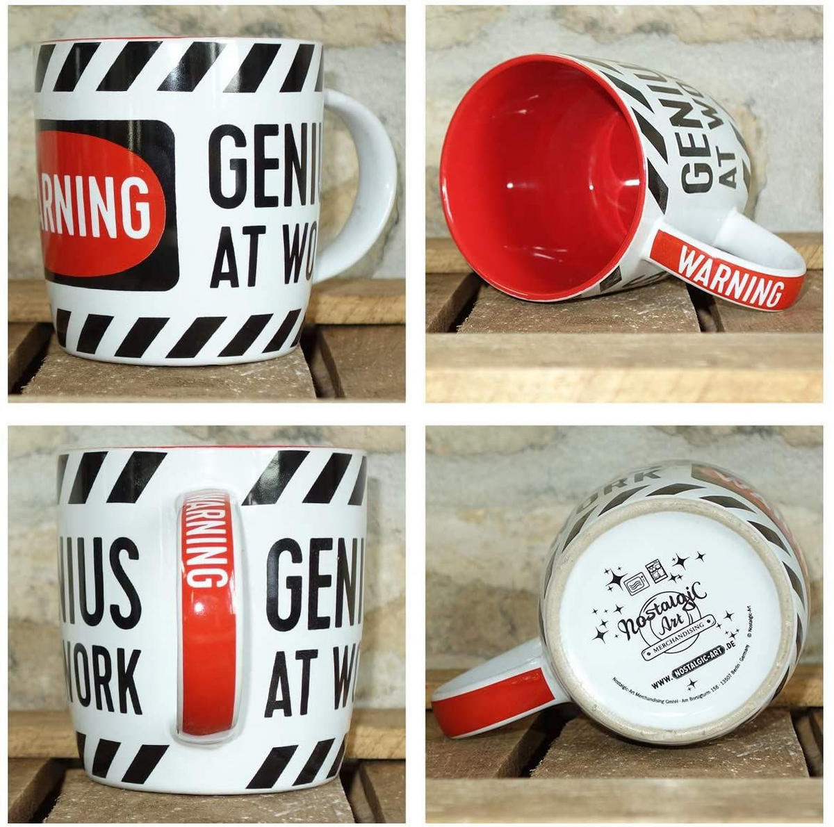 KAFFEETASSE 330 ml Achtung Genius at Work - Multicolor, Keramik (0.33L) - Nostalgic-Art