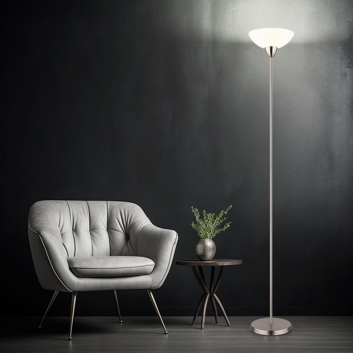 LED STEHLEUCHTE Metall Glas Opal Silber - Silberfarben, Glas (28/28/180cm) - Globo Lighting