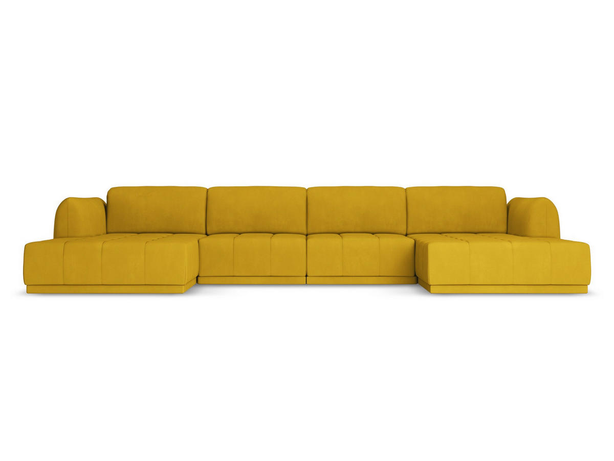 WOHNLANDSCHAFT Chenille Stoff Gelb - Currygelb/Gelb, Kunststoff/Textil (370/74/170cm) - Makamii