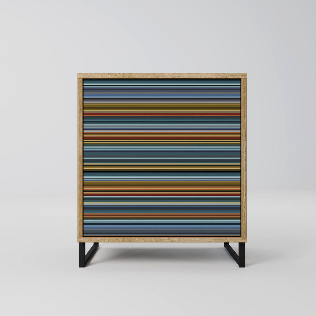 SIDEBOARD LINEOUT SPECTRUM, Eichefarben, 57,5x42x72,5 cm, Schwarze Metallfüße - Eichefarben/Multicolor, Holzwerkstoff/Metall (57.5/72.5/42cm) - SpaceRebels