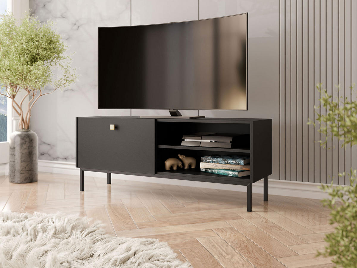 TV-LOWBOARD Nutero 1KW - Goldfarben/Schwarz, Holzwerkstoff/Metall (120/48/35cm) - MIRJAN24