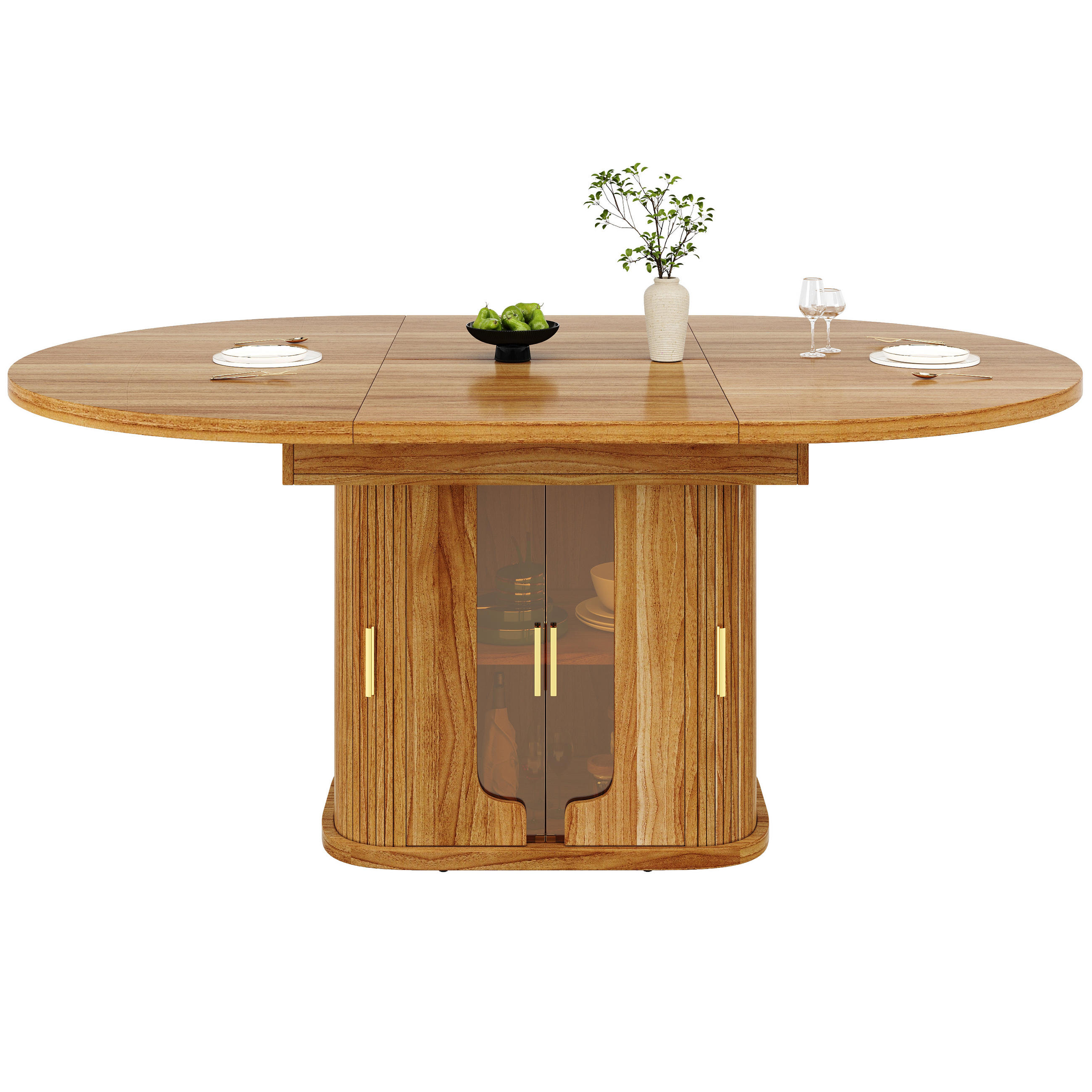 ESSTISCH Ausziehbar 118-158Cm Rund Oval Glas Walnuss - Walnussfarben, Holzwerkstoff (118/118/77cm) - FLIEKS