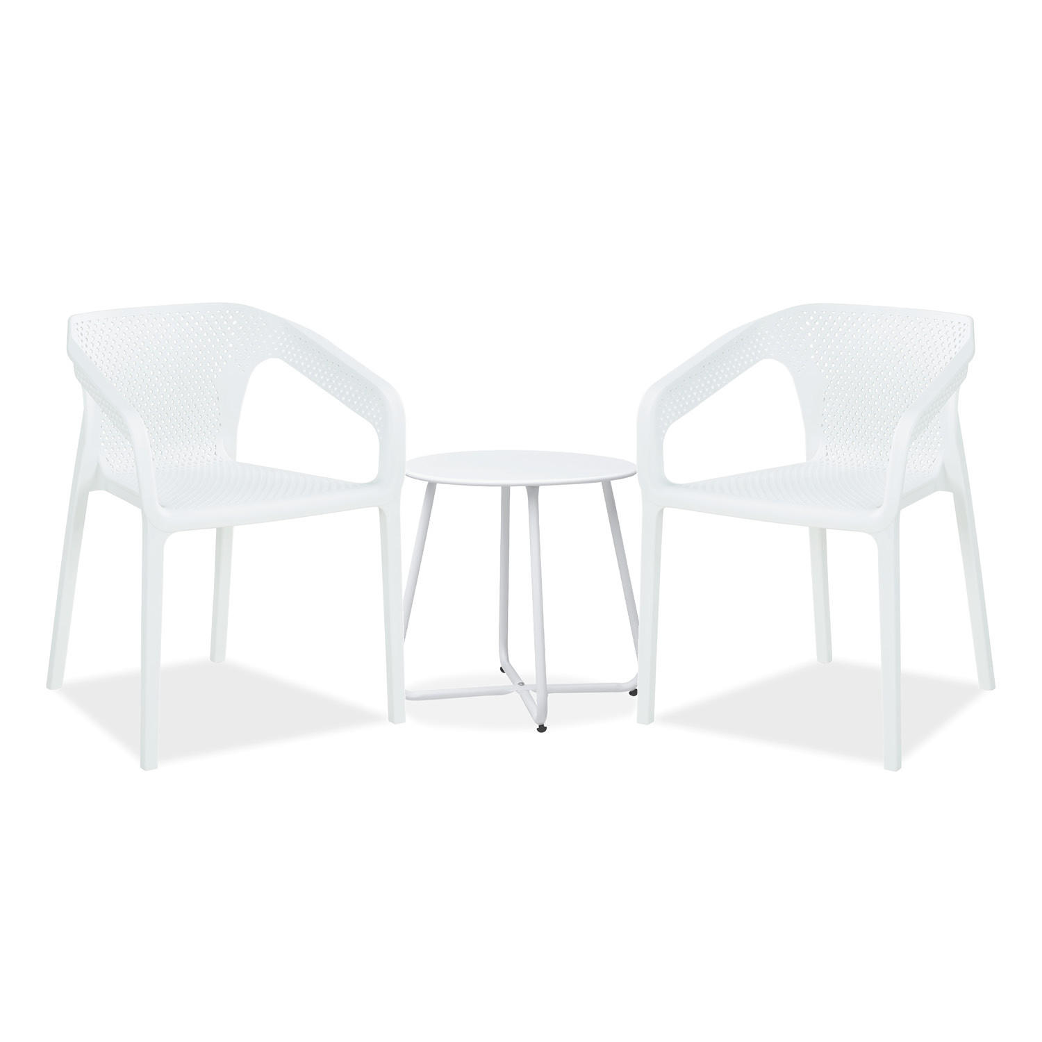 GARTENMÖBEL-SET 3-tlg. Kunststoff Weiß - Weiß, Kunststoff/Metall - Homestyle4u