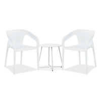 GARTENMÖBEL-SET 3-tlg. Kunststoff Weiß - Weiß, Kunststoff/Metall - Homestyle4u