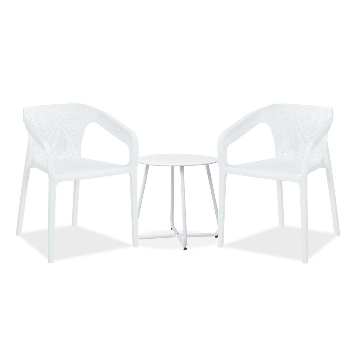 GARTENMÖBEL-SET 3-tlg. Kunststoff Weiß - Weiß, Kunststoff/Metall - Homestyle4u
