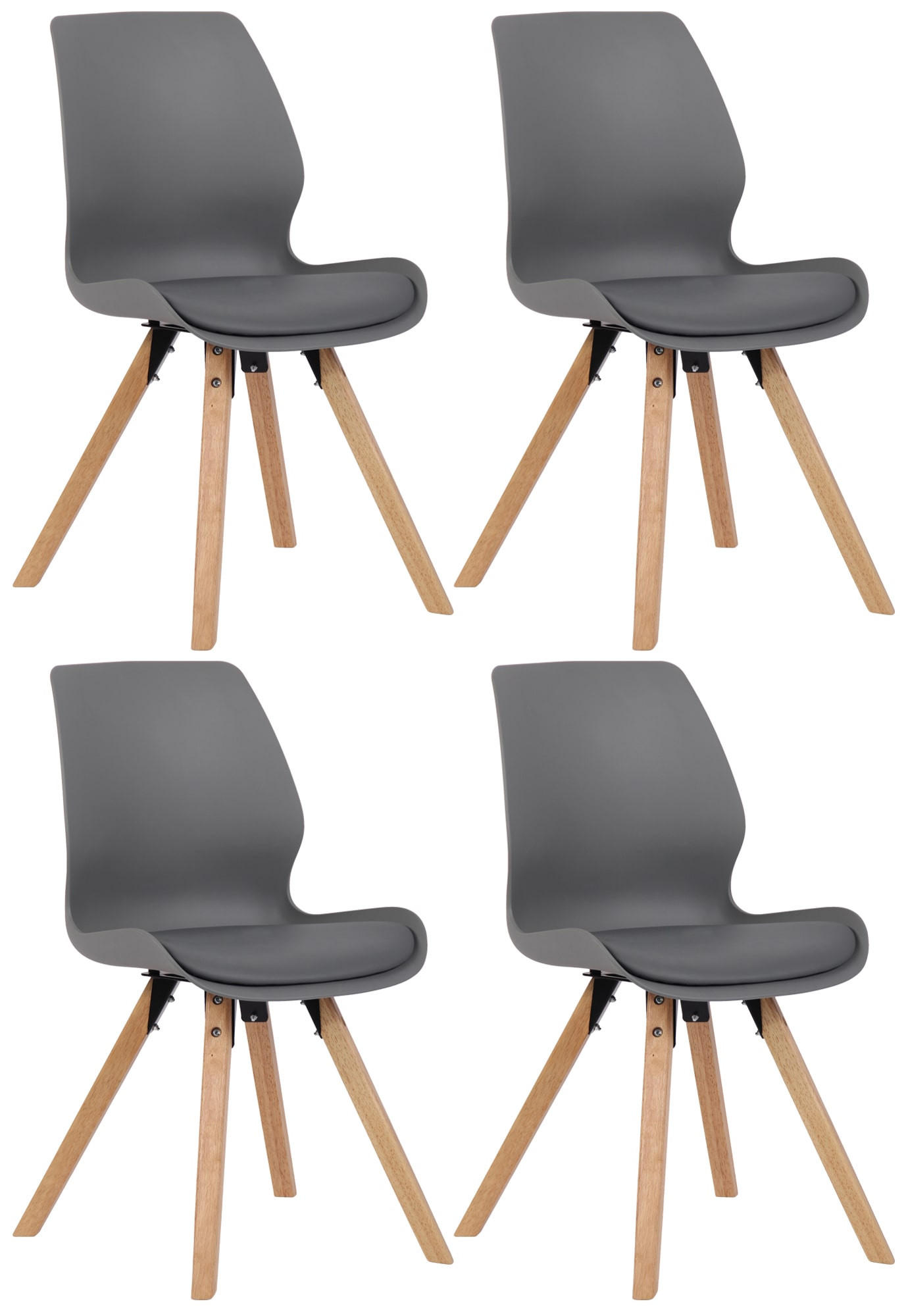 STUHL 4er Set Kunststoff grau - Eukalyptusholzfarben/Grau, Holz/Kunststoff (48/87/58cm) - CLP