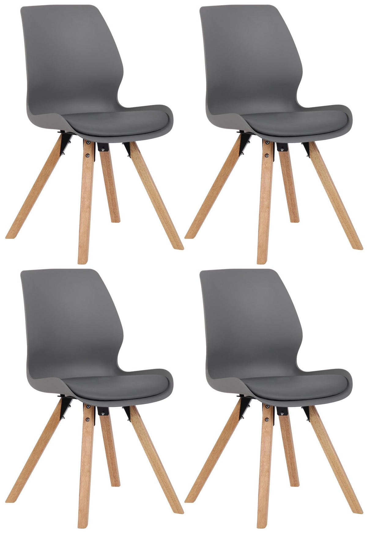 STUHL 4er Set Kunststoff grau - Eukalyptusholzfarben/Grau, Holz/Kunststoff (48/87/58cm) - CLP