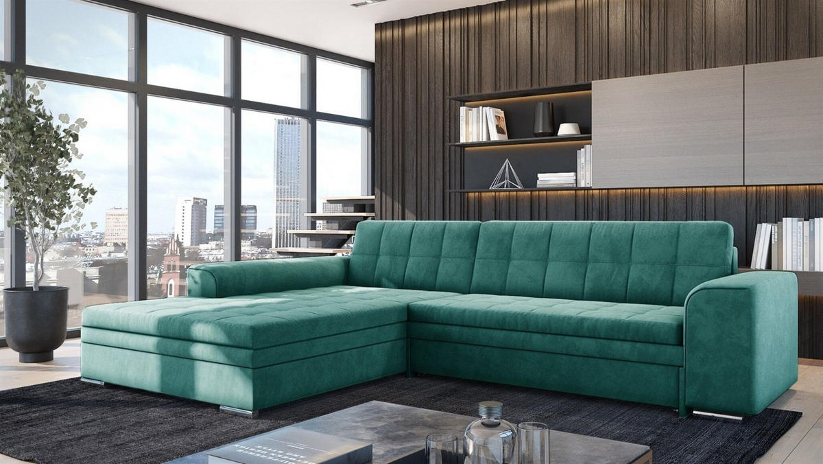 ECKSOFA Lusaka Mit Schlaffunktion - Smaragdgrün, Holzwerkstoff/Textil (292/198cm) - Fun Möbel