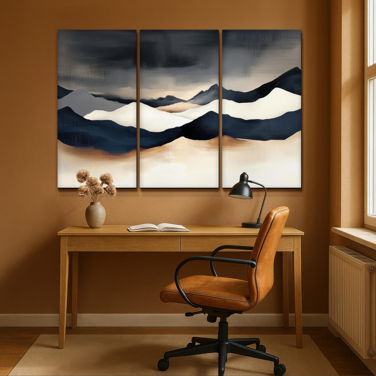 LEINWANDBILD 3er Set Landschaft - Abstrakt - Modern 150x100 cm - Dunkelblau, Textil (150/100cm) - MuchoWow