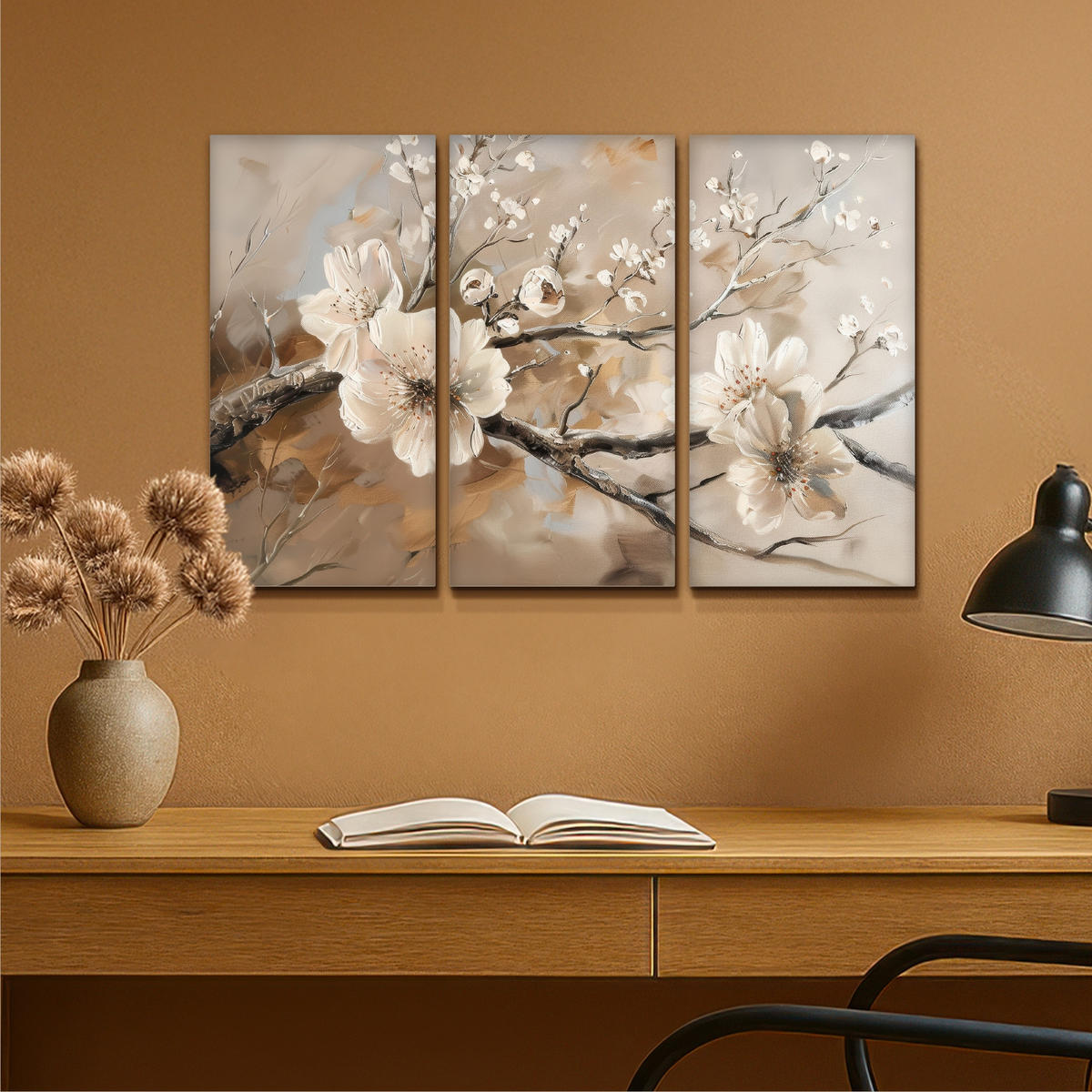 LEINWANDBILD 3er Set Blüte - Beige - Abstrakt - Blumen 90x60 cm - Hellbraun, Textil (90/60cm) - MuchoWow