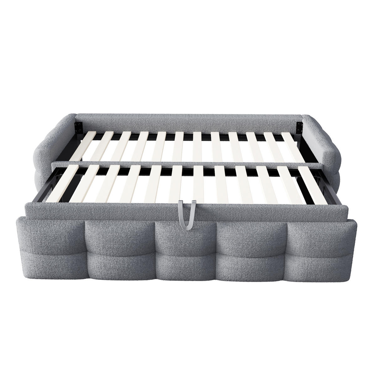 AUSZIEHBETT 90/180/190 cm DE-01659, in Grau, mit Teddy-Samt - Grau, Metall (90/190cm) - ComfortXL