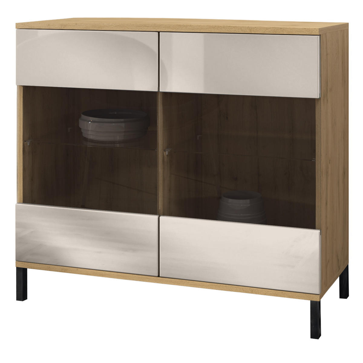 KOMMODE Bari Sandgrau Hochglanz - Sandfarben, Holzwerkstoff (92.5/83.5/35cm) - Vladon