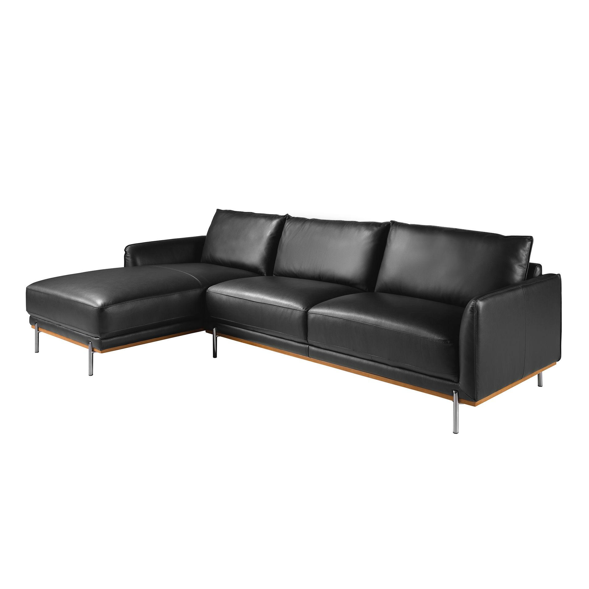 ECKSOFA Linke Chaiselongue Sofa schwarzes Leder 295/160/83 cm - Edelstahlfarben/Schwarz, Leder (295/160cm) - ANGEL CERDA