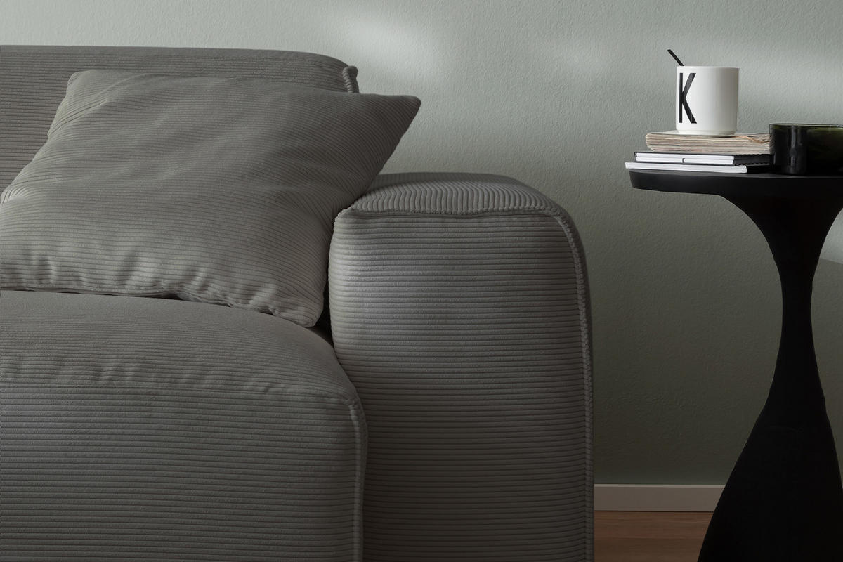 SOFA RANI Anthrazit Cord - Anthrazit/Schwarz, Kunststoff/Textil (256/71/101cm) - KAWOLA