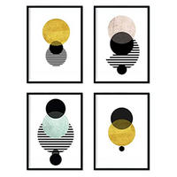 POSTER Set mit 4 Geometrische Nordischer Kreisen A3 Schwarzer Rahmen - Schwarz, Papier (29.7/3cm) - Nacnic