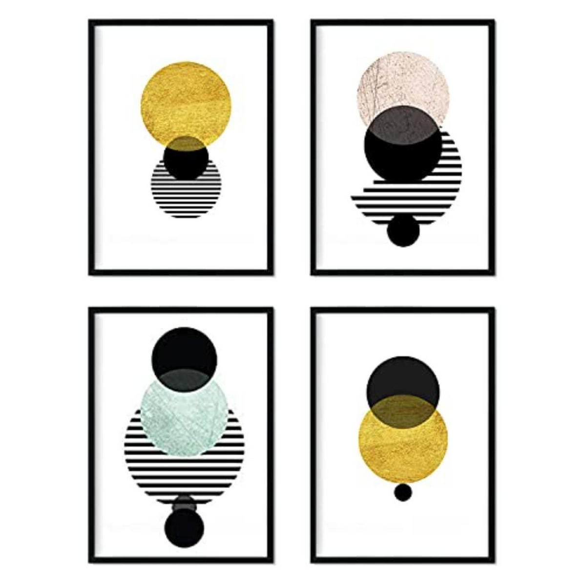 POSTER Set mit 4 Geometrische Nordischer Kreisen A3 Schwarzer Rahmen - Schwarz, Papier (29.7/3cm) - Nacnic