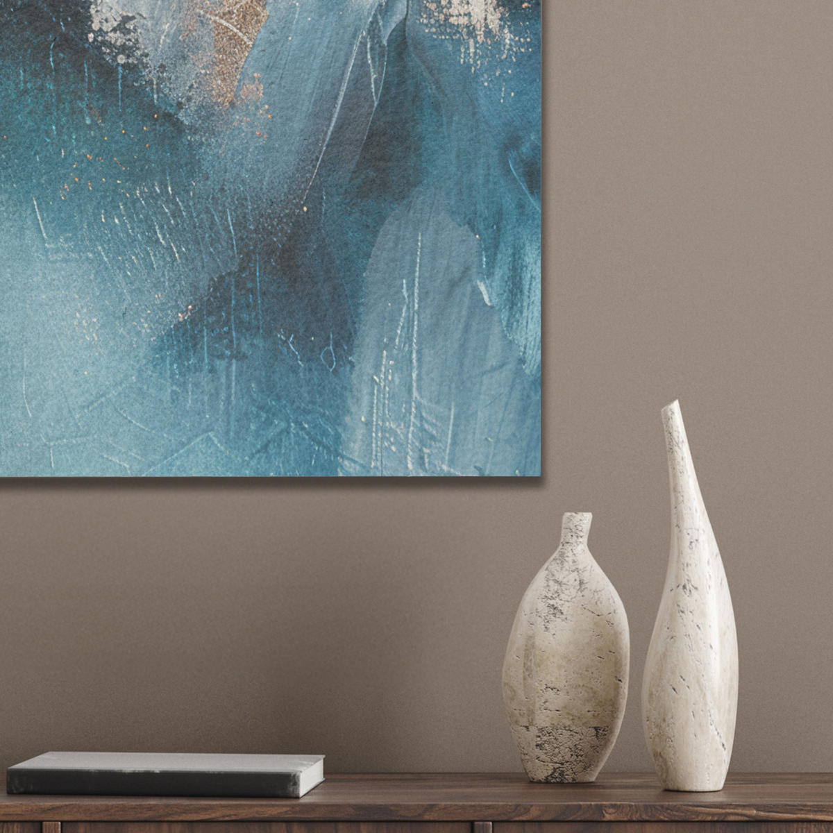 AKUSTIKBILD Abstrakt - Kunst - Gold - Blau Kunstdruck Schlafzimmer 50x70 cm - Petrol, Kunststoff (50/70/0.9cm) - MuchoWow