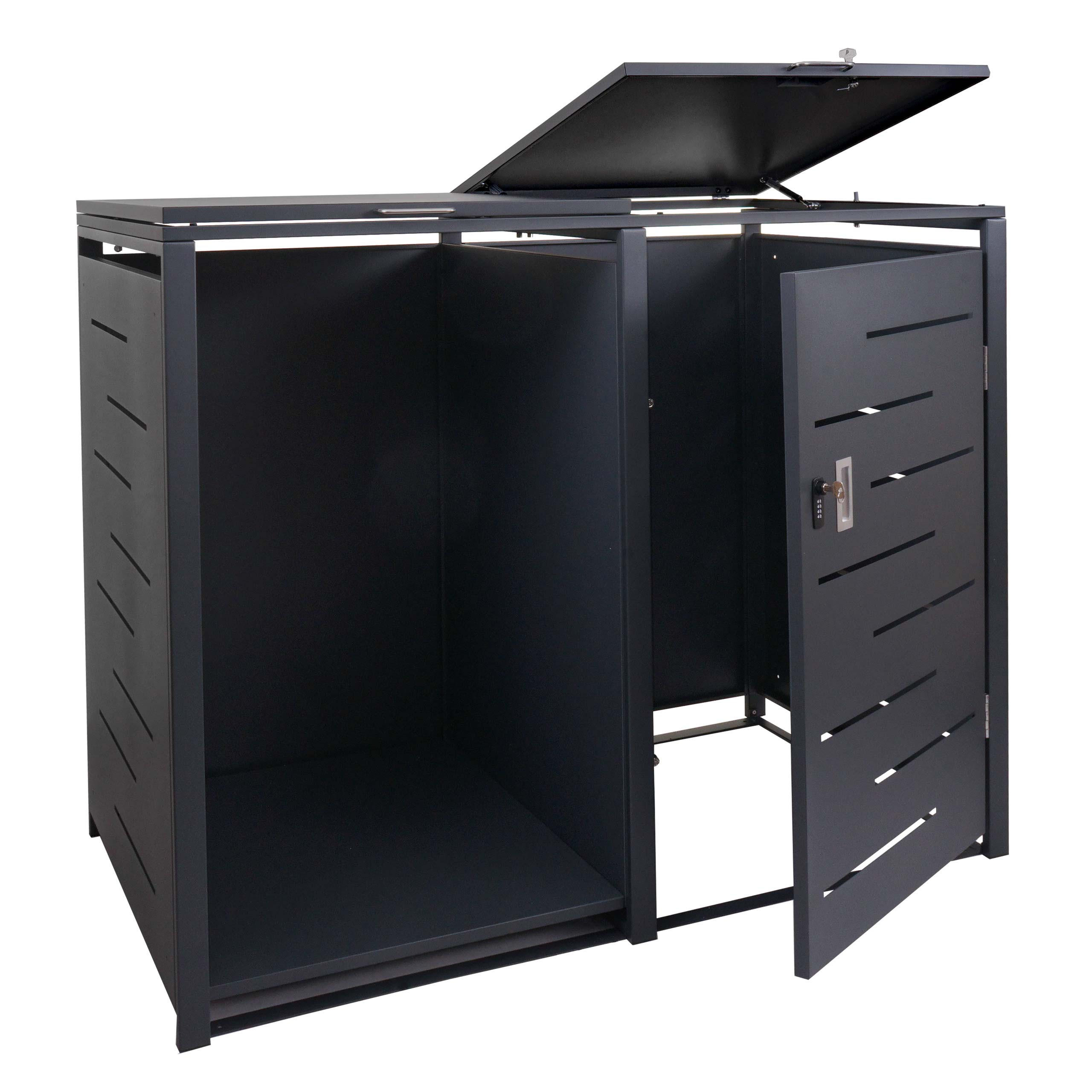 MÜLLTONNENBOX mit Brennholzregal 117x132x82cm erweiterbar 152kg Anthrazit - Anthrazit, Metall (132/117/82cm) - PROREGAL