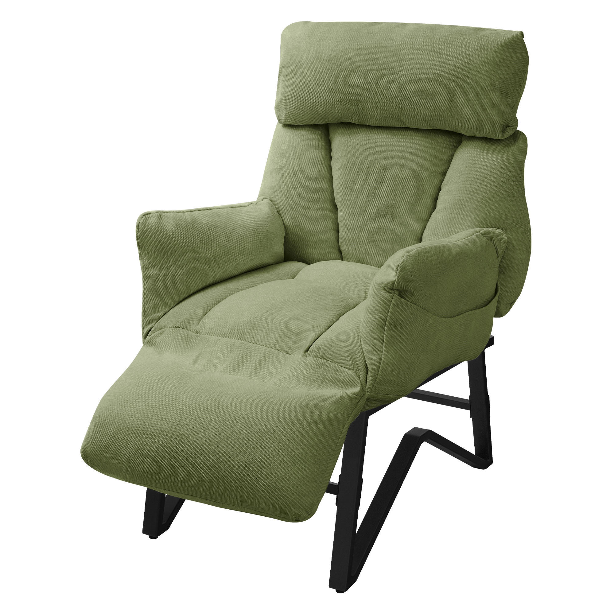 RELAXSESSEL Grün Leinenbezug verstellbar mit Armlehnen und Fußablage - Schwarz/Grün, Textil/Metall (85/102/82cm) - ML-DESIGN