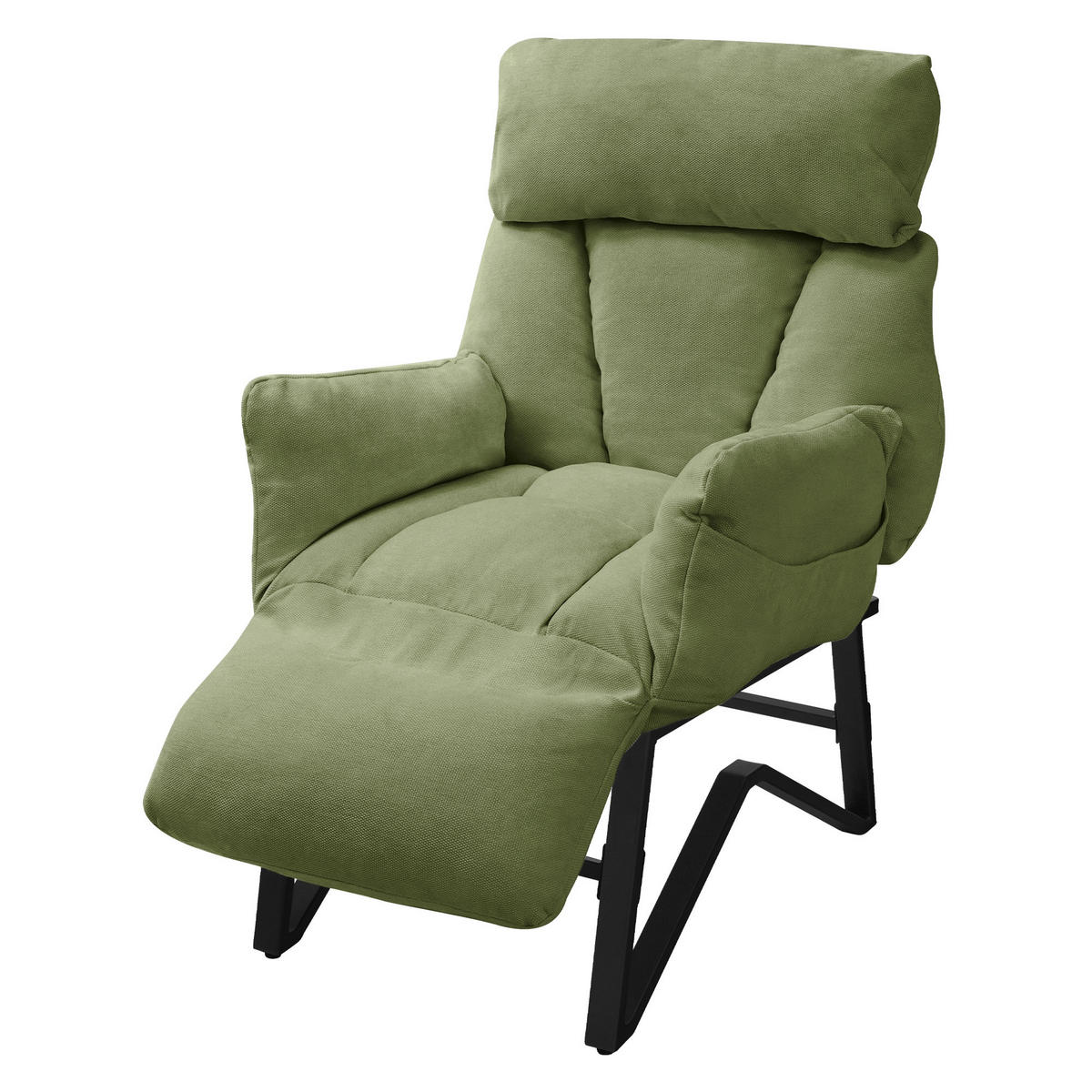 RELAXSESSEL Grün Leinenbezug verstellbar mit Armlehnen und Fußablage - Schwarz/Grün, Textil/Metall (85/102/82cm) - ML-DESIGN
