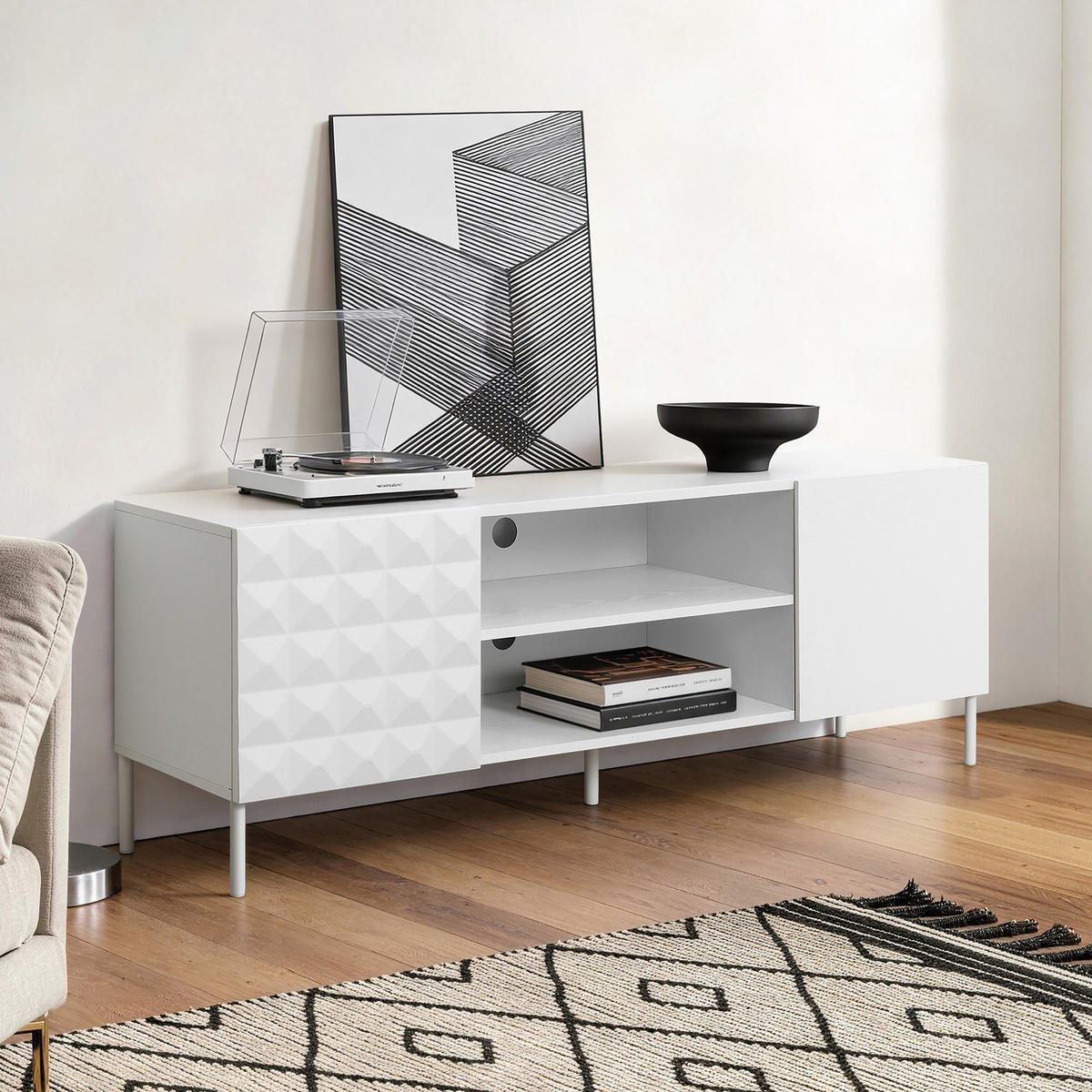 TV Lowboard Holz Weiß - Weiß, Holzwerkstoff/Metall (140/50/40cm) - Hometopia