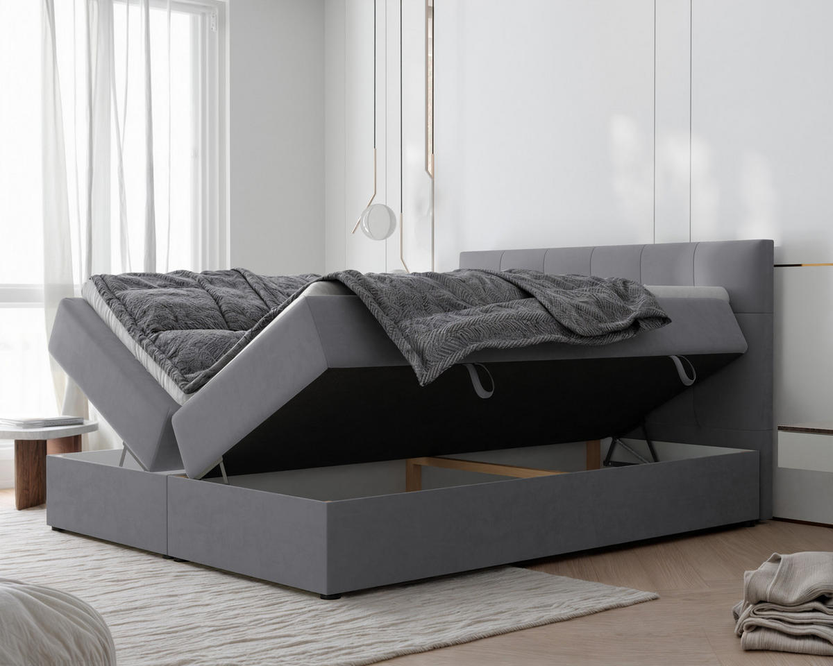 BOXBETT RENZO 200/200 cm mit Matratze und Topper, Hellgrau - Hellgrau, Holzwerkstoff/Textil (200/200cm) - Idohome