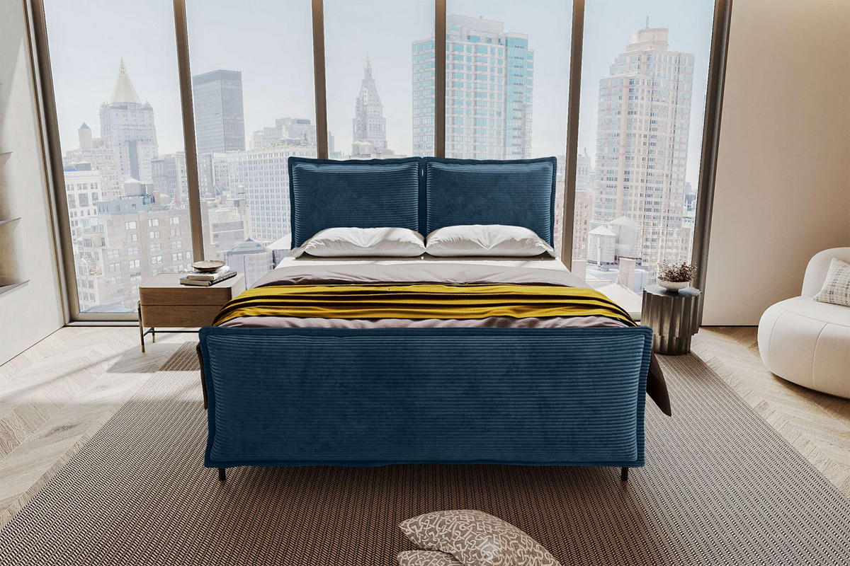 BOXSPRINGBETT VERO PLUS Cordstoff Blau 140/200 cm - Blau/Schwarz, Holzwerkstoff/Textil (140/200cm) - 99rooms