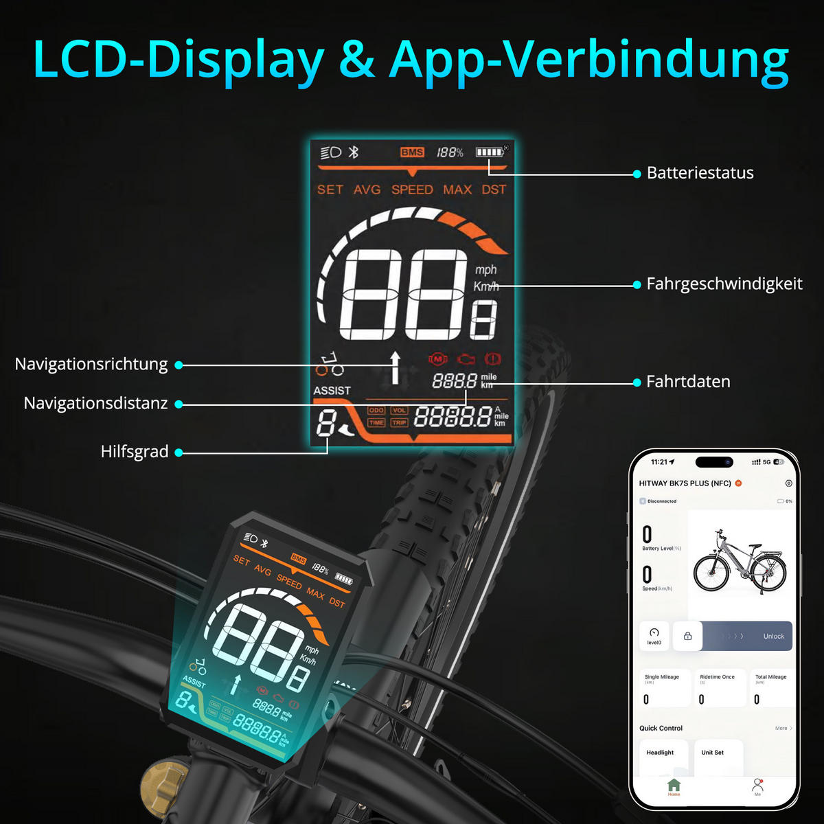 E-BIKE BK7SPLUS 27 kg Leichtbau mit 120 kg Traglast 3 Startmethoden Komfort für 170–195 cm - Grau, Metall (86cm) - HITWAY