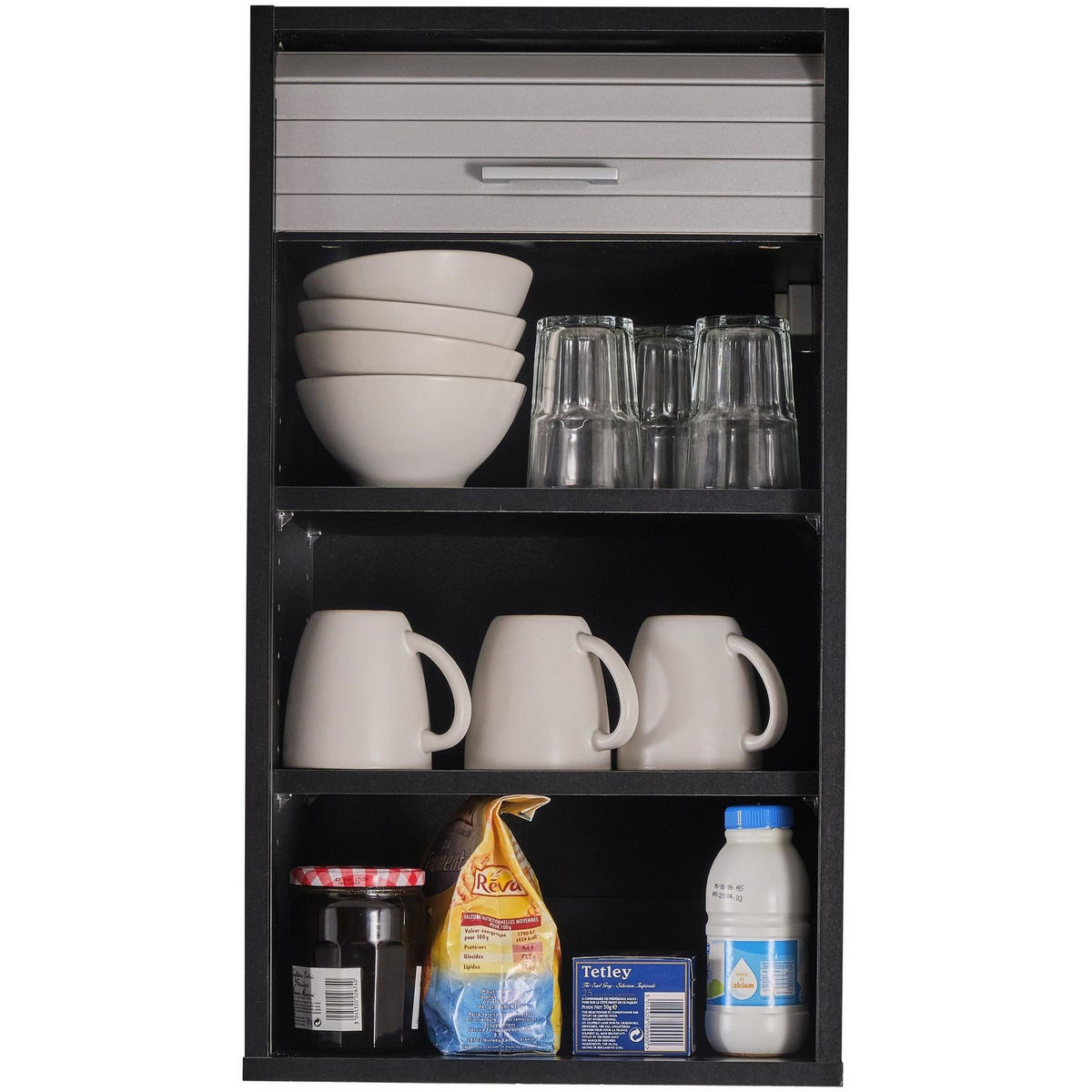 KÜCHENOBERSCHRANK mit Rolladentür 35/40/72cm - Schwarz, Holzwerkstoff (40/72/35cm) - Simmob