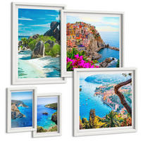BILDER SET 5er Set - 50x50 cm & 20x30 cm & 40x60 cm Weißer Rahmen - Winterwald-Blaublume - Weiß, Kunststoff (40/60cm) - TULUP
