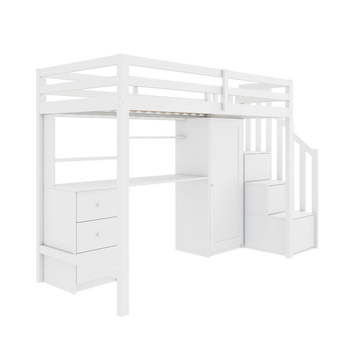 KINDEREINZELBETTEN aus Massivholz 90x200 cm in Weiß mit Schreibtisch & Kleiderschrank - Weiß, Holz (90/200cm) - Modfu