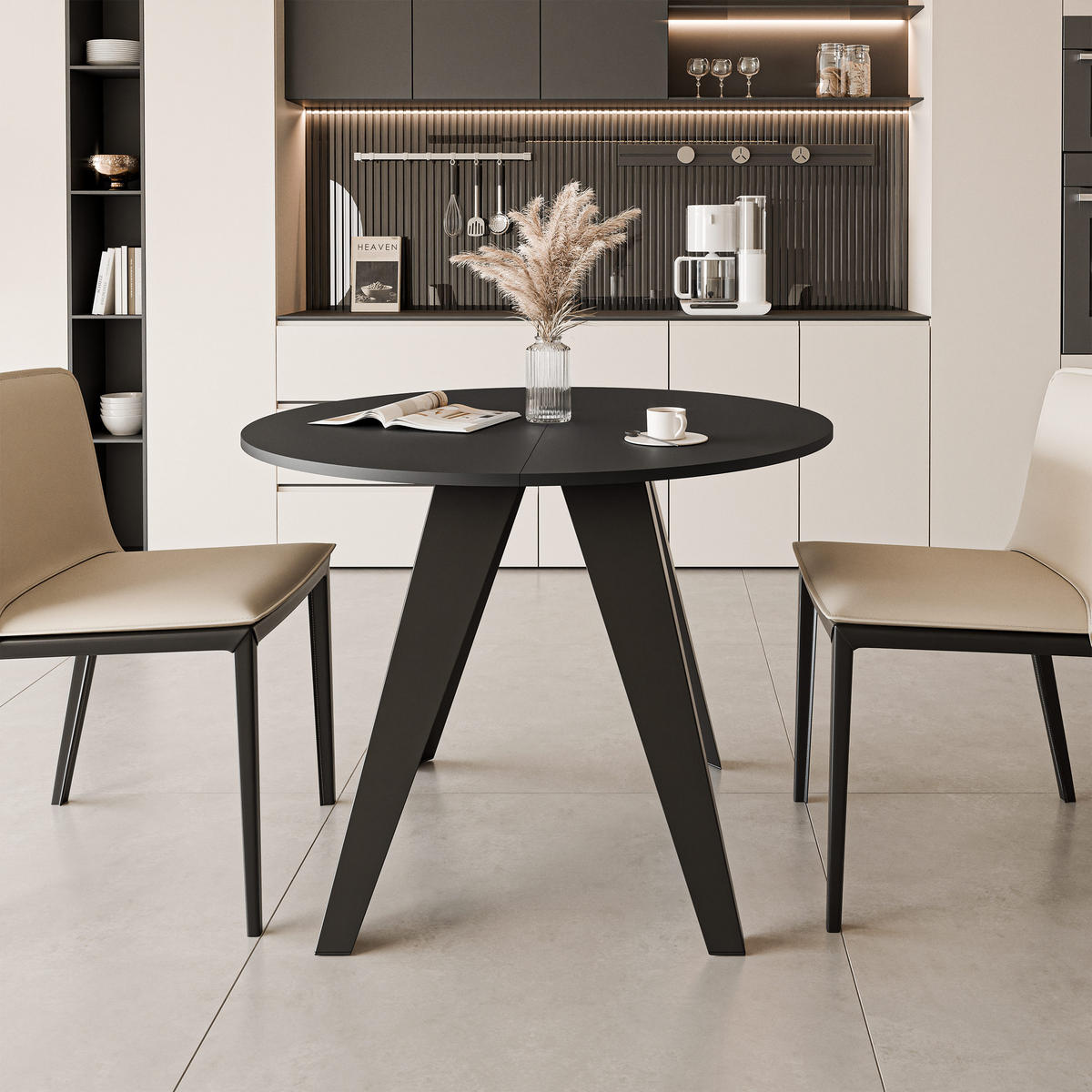 ESSTISCH ausziehbar auf MDF, Schwarz - Schwarz, Holzwerkstoff (90/90/76cm) - Idohome